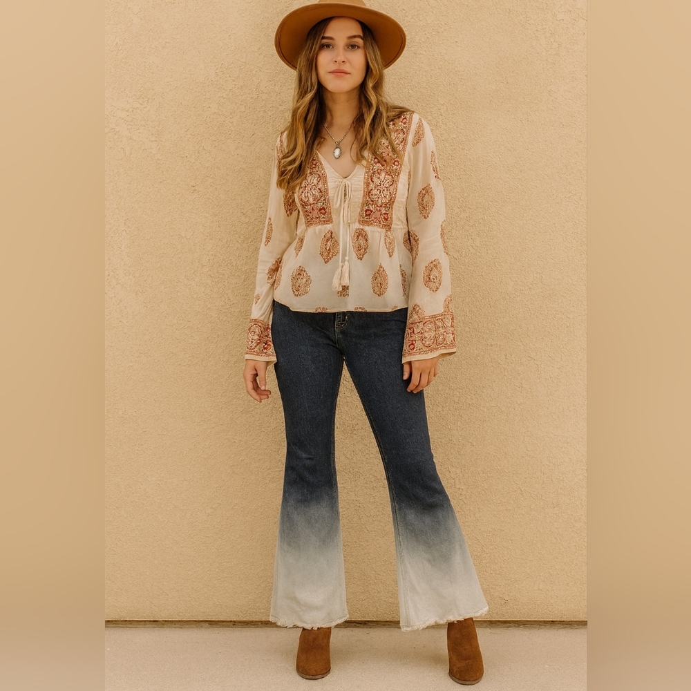 STONE - 90s Bleached Ombre Low-rise Flared Jeans